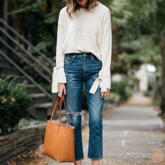 Madewell Women's Tie Cuff Pullover Sweater – Cream – Size Small - Picture 4 of 6